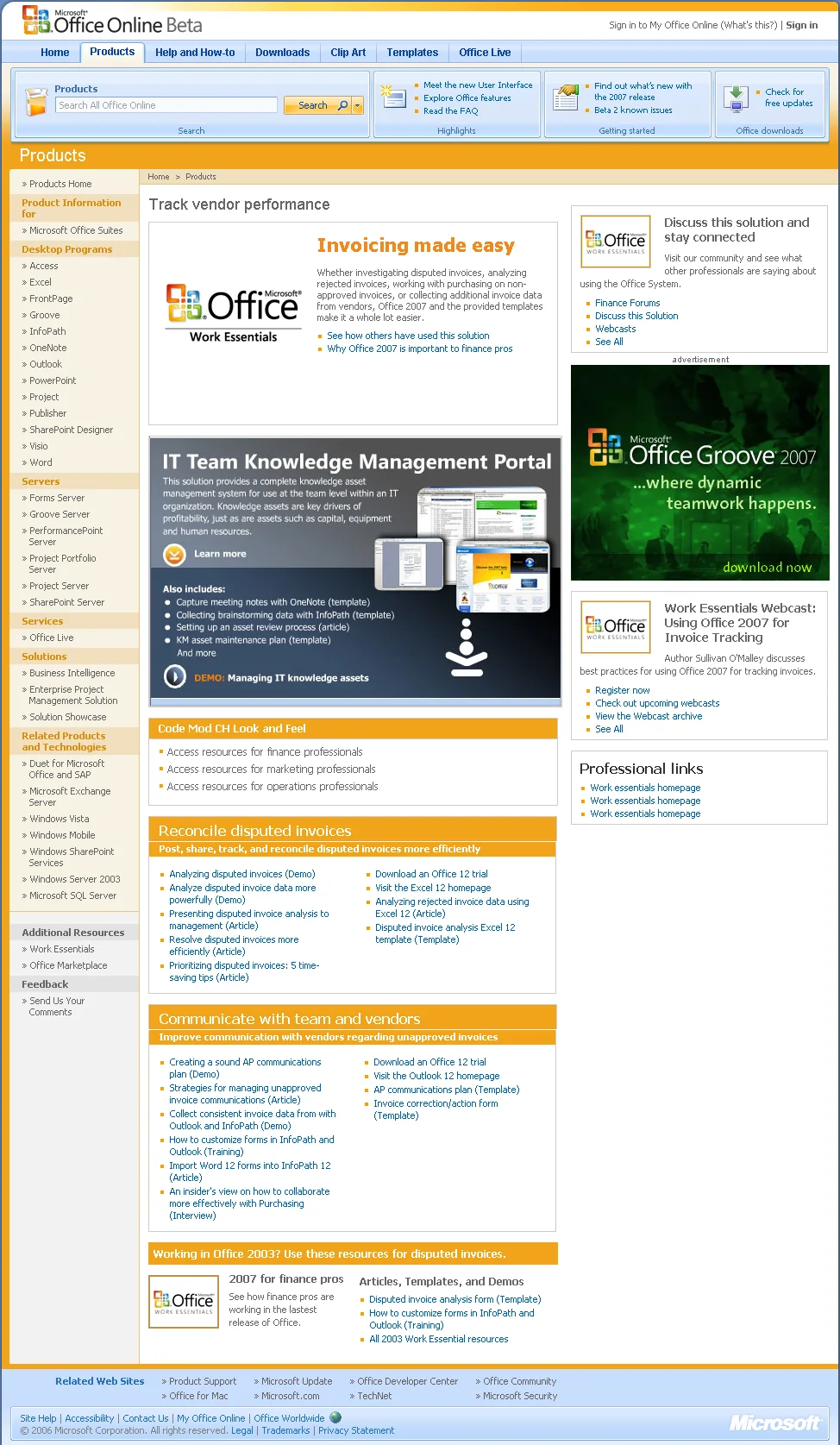 Office Online Work Essentials page organizing guidance, training, templates, and demonstrations around workplace needs.